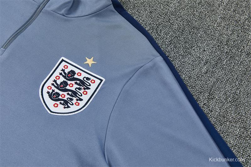 2026 England Grey Half Zipper Jacket Tracksuit + Navy  Blue Long Pants (Nike)