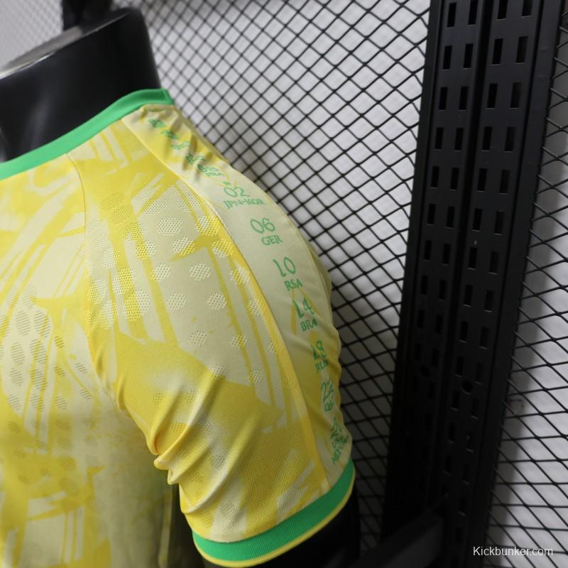 Player Version 2026 Brazil  Yellow with Abstract Feather Pattern Home Jersey