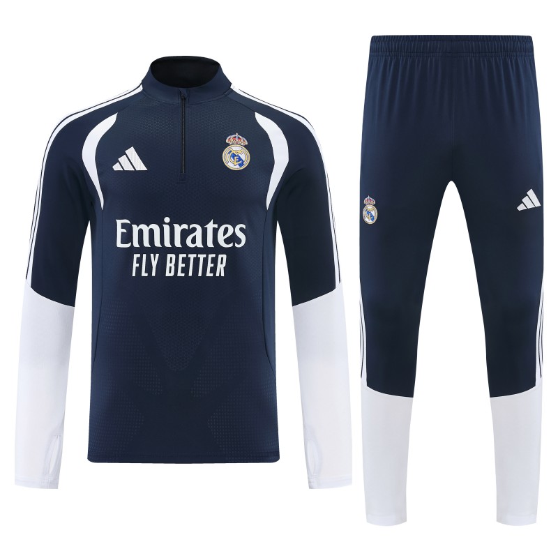 26/27 Real Madrid  Navy Blue  Half Zipper Jacket Tracksuit + Long Pants