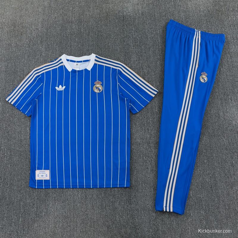 26/27 Real Madrid Blue Short Sleeve Tracksuit + Long Pants