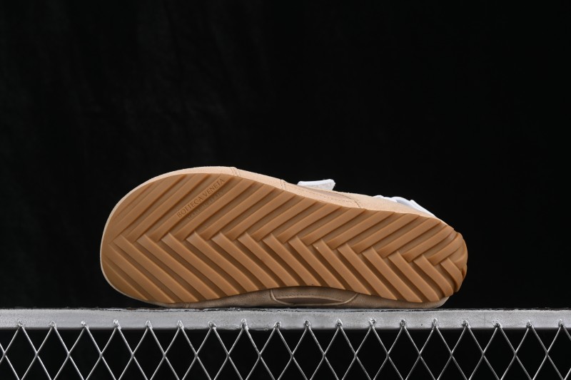 Bottega Veneta Orbit Flash Suede Round-Toe Mary Jane Flat Shoes with Hook-and-Loop Strap in Straw Yellow and Mist Grey - AJE5