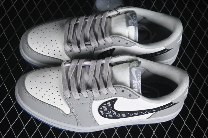 Dior x Air Jordan 1 Low AJ1 Collaboration Casual Basketball Shoes in White and Grey - CN8608-002