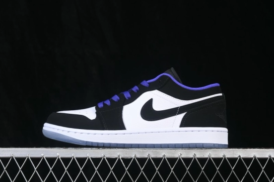 Nike Air Jordan 1 Low Retro Basketball Lifestyle Shoes with Crystal White-Black Colorway - 553558-108