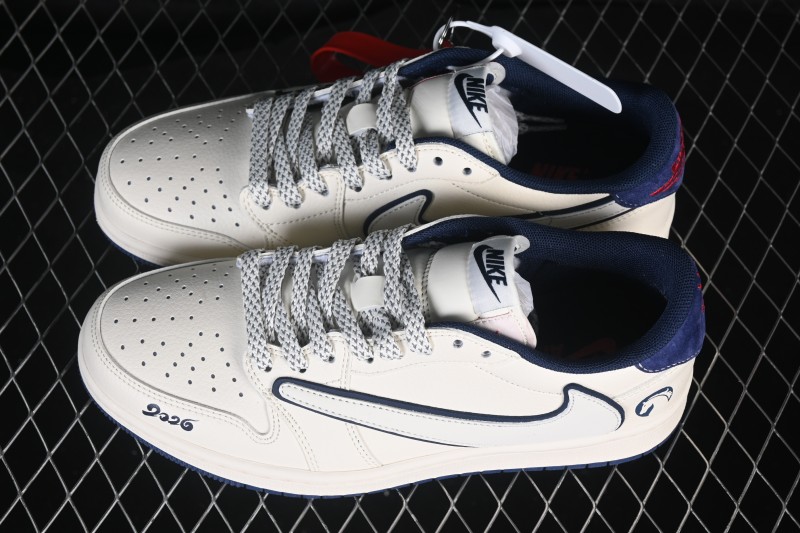 Nike Travis Scott x Fragment Design x Air Jordan 1 Low OG SP Retro Basketball Lifestyle Shoes with Reversed Swoosh and Premium Leather - FF9989-013