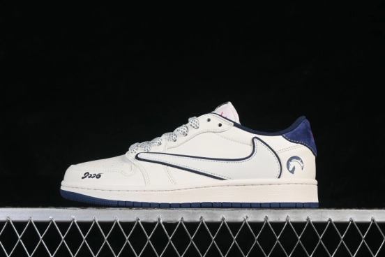 Nike Travis Scott x Fragment Design x Air Jordan 1 Low OG SP Retro Basketball Lifestyle Shoes with Reversed Swoosh and Premium Leather - FF9989-013