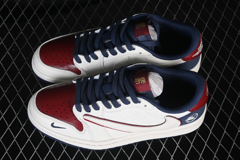 Travis Scott x Fragment Design x Air Jordan 1 Low OG SP Retro Low-Top Casual Sneakers with Reverse Swoosh and Dual Branding - NH0601-059