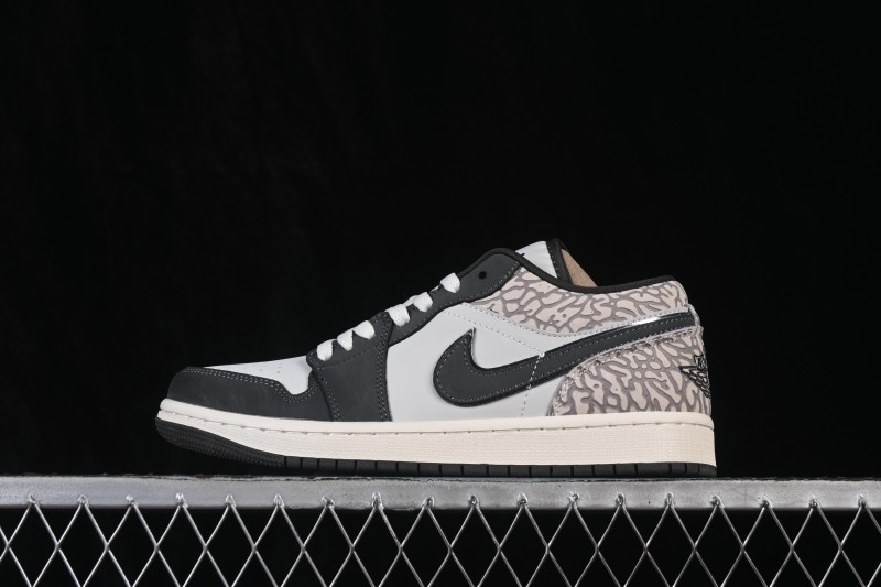 Nike Air Jordan 1 Low Retro Basketball Shoes with Cracked Leather Design - IU2268-100