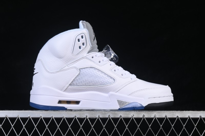 Nike Air Jordan 5 Retro Running Shoes with White Metallic Design and Visible Air Cushioning - HQ7978-103
