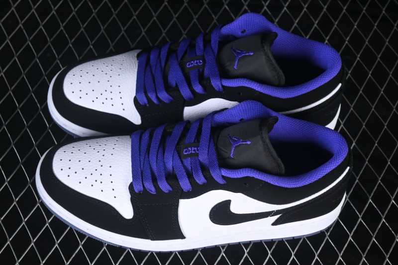 Nike Air Jordan 1 Low Retro Basketball Lifestyle Shoes with Crystal White-Black Colorway - 553558-108