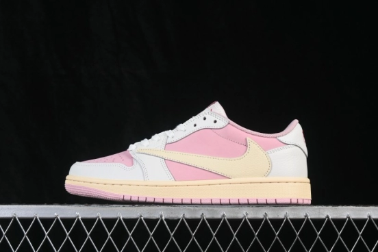Nike Travis Scott x Air Jordan 1 Low OG Retro Sneakers with Reverse Swoosh Design - DM7866-600