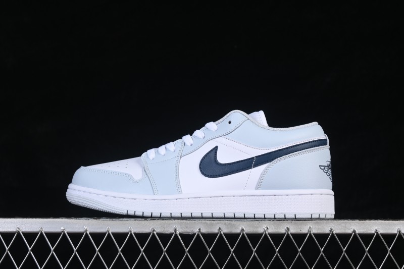 Nike Air Jordan 1 Low Retro Basketball Shoes with White Grey and Blue Accents - 553558-400