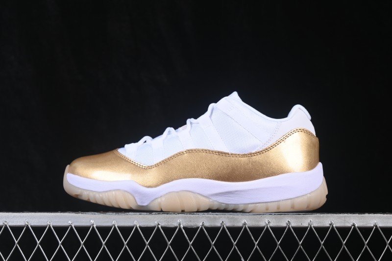 Nike Air Jordan 11 Low Retro Basketball Shoes with Metallic Gold Accents and Carbon Fiber Plate - AH7860-102