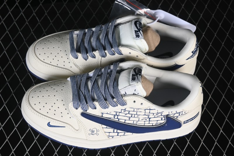 Nike Air Jordan 1 Low Retro Basketball Shoes with Midnight Blue Accents - LD2028-067