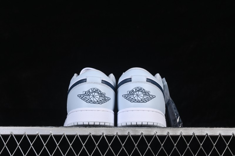 Nike Air Jordan 1 Low Retro Basketball Shoes with White Grey and Blue Accents - 553558-400