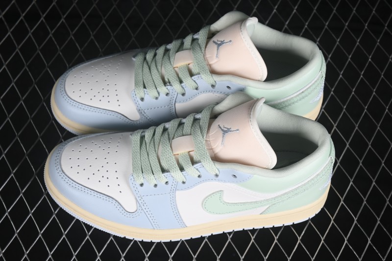 Nike Air Jordan 1 Low Retro Basketball Sneakers with Light Blue Color Blocking and Low-Top Casual Design - DC0774-108