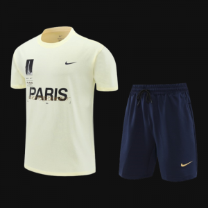 23/24 PSG Light Yellow Cotton Short Sleeve Jersey+Shorts