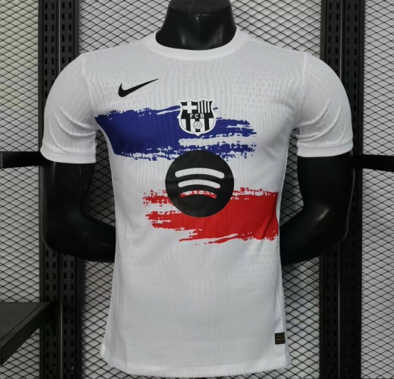 Player Version 25/26 Barcelona White with Blue and Red Brush Stroke Jersey