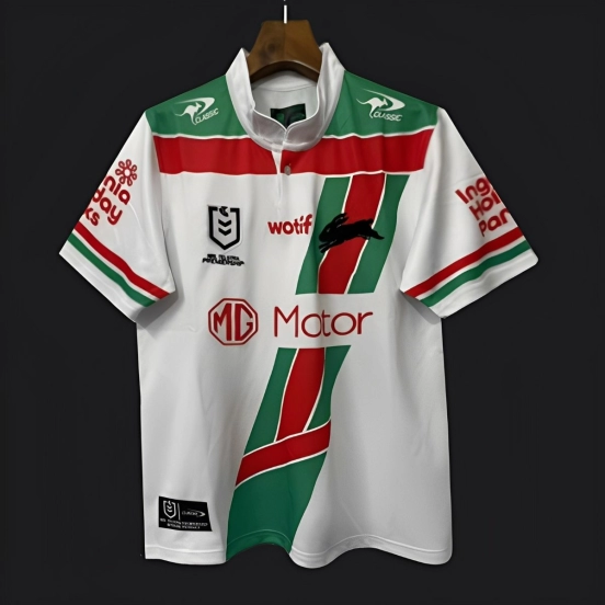 25/26 South Sydney Rabbitohs White with Red and Green Chevron Jersey