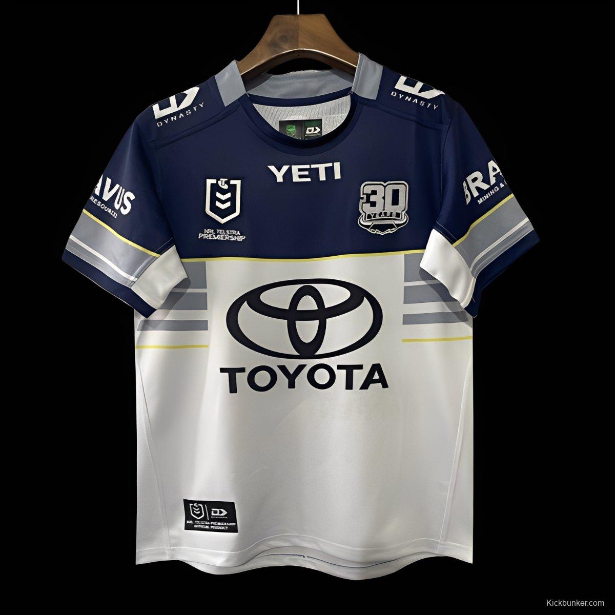 25/26 North Queensland Cowboys White and Navy with Grey Stripes Jersey