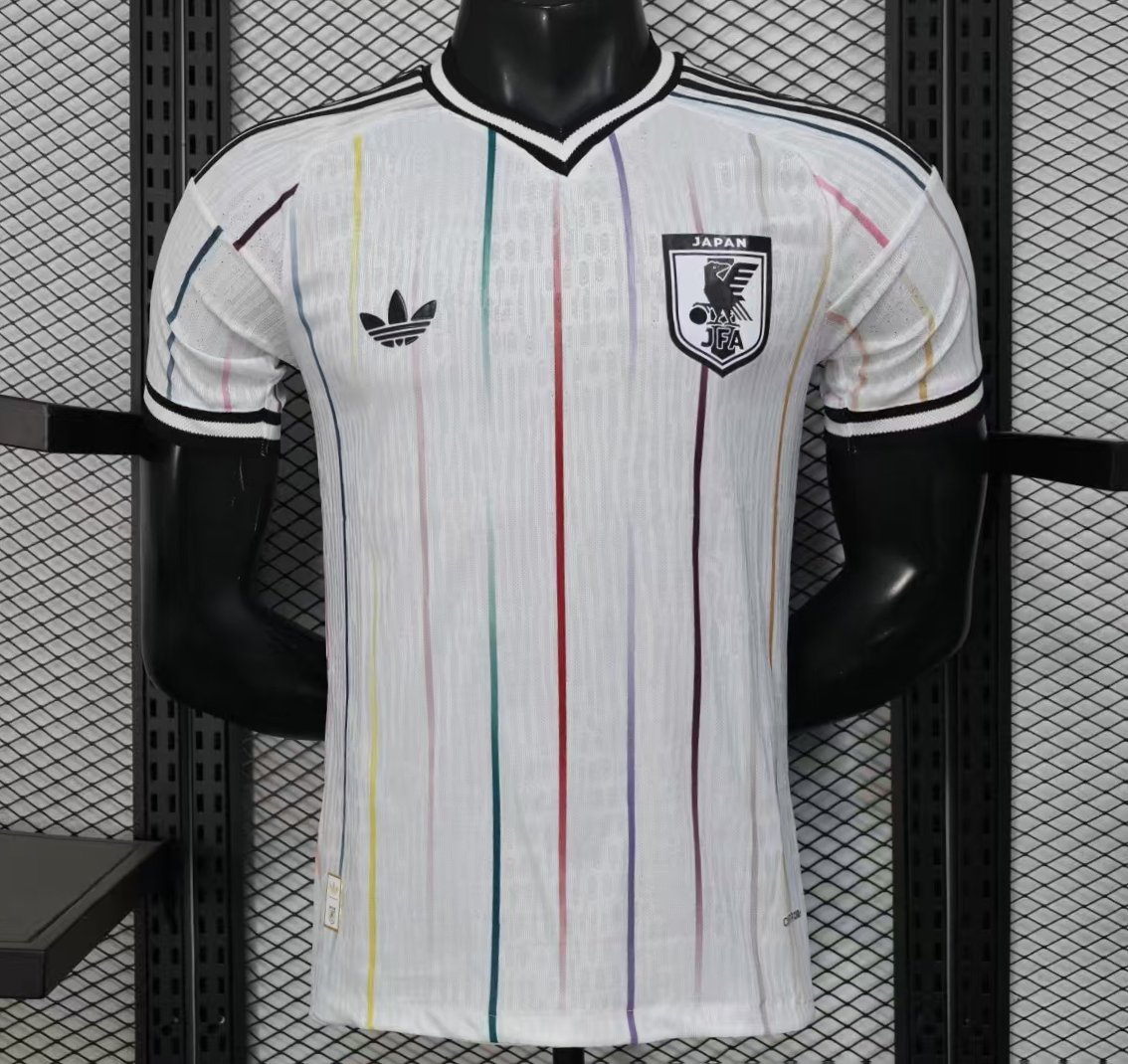 Player Version 2026 Japan Away White with Colorful Vertical Stripe Pattern Jersey