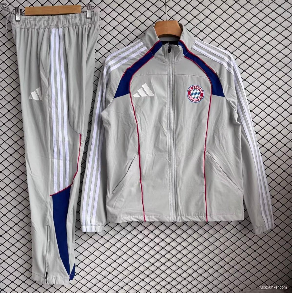 25/26 Bayern Munich Grey with Red Full zipper Jacket Tracksuit+ long pants