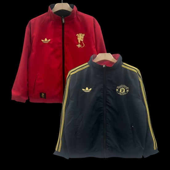 25/26 Manchester United Red/Black Reversible Full Zipper Windbreaker