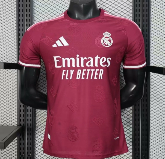 Player Version 25/26 Real Madrid Burgundy with All-Over Crest Pattern Jersey
