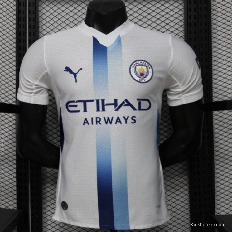 Player Version 26/27 Manchester City White with Blue Stripe Away Jersey