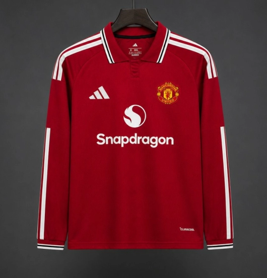 26/27 Manchester United Red with White Stripes Long Sleeve Home Jersey