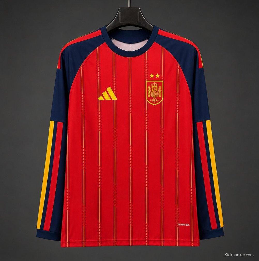 2026 Spain Home  2 Stars  Long Sleeve Jersey