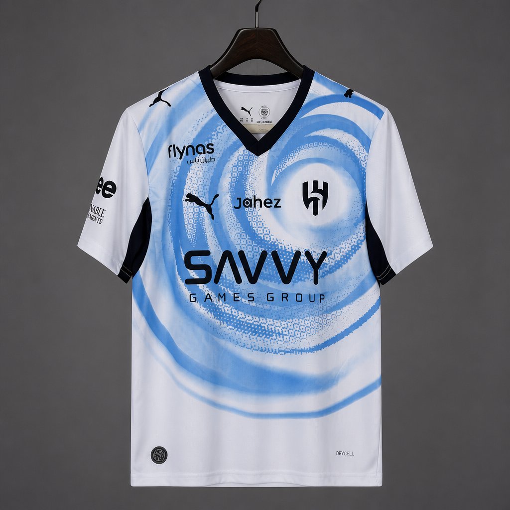 26/27 Al-Hilal White with Blue Swirl Pattern Away Jersey